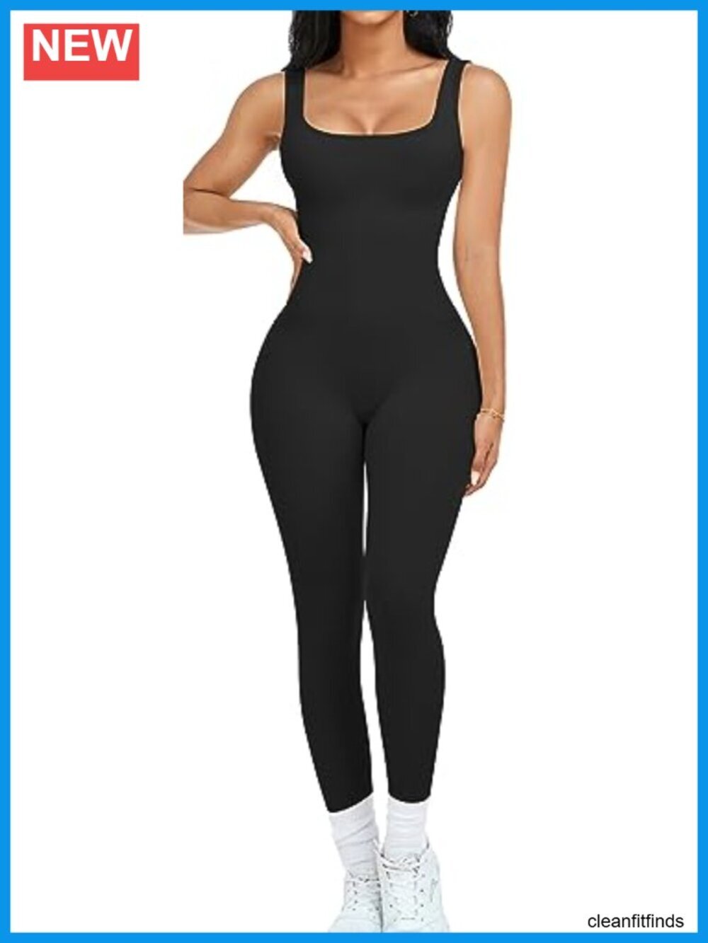 Seamless Ribbed Workout Jumpsuit Sleeveless Square Neck Tank Top Leggings